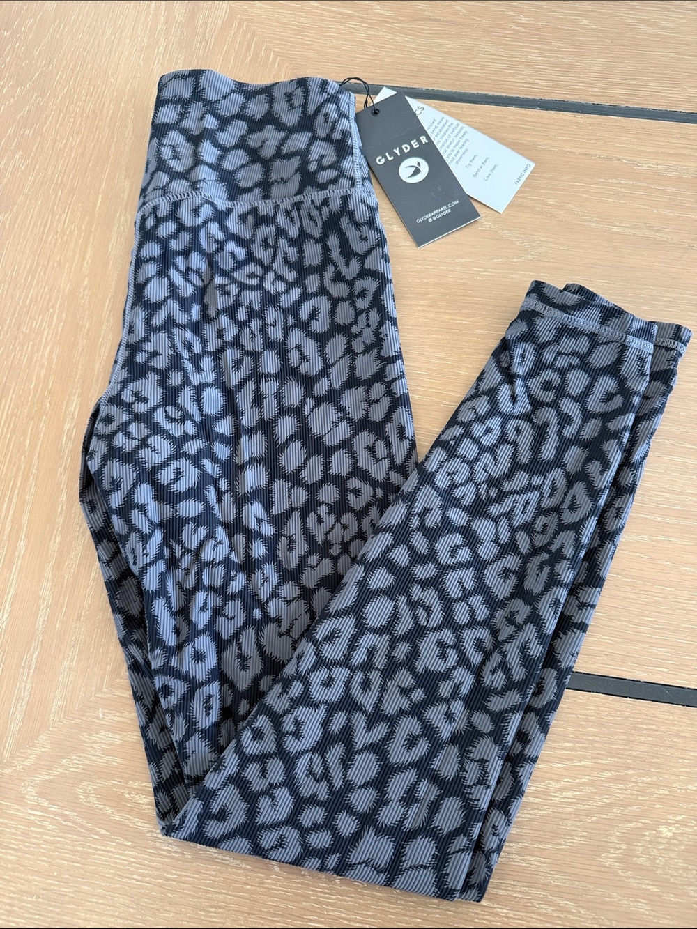 Glyder Black Tonal Leopard Print Ribbed Leggings Sz M